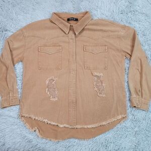 Blue B Collection‎ Jacket Womens L Biege Western Coat Distressed Snap Up Chore